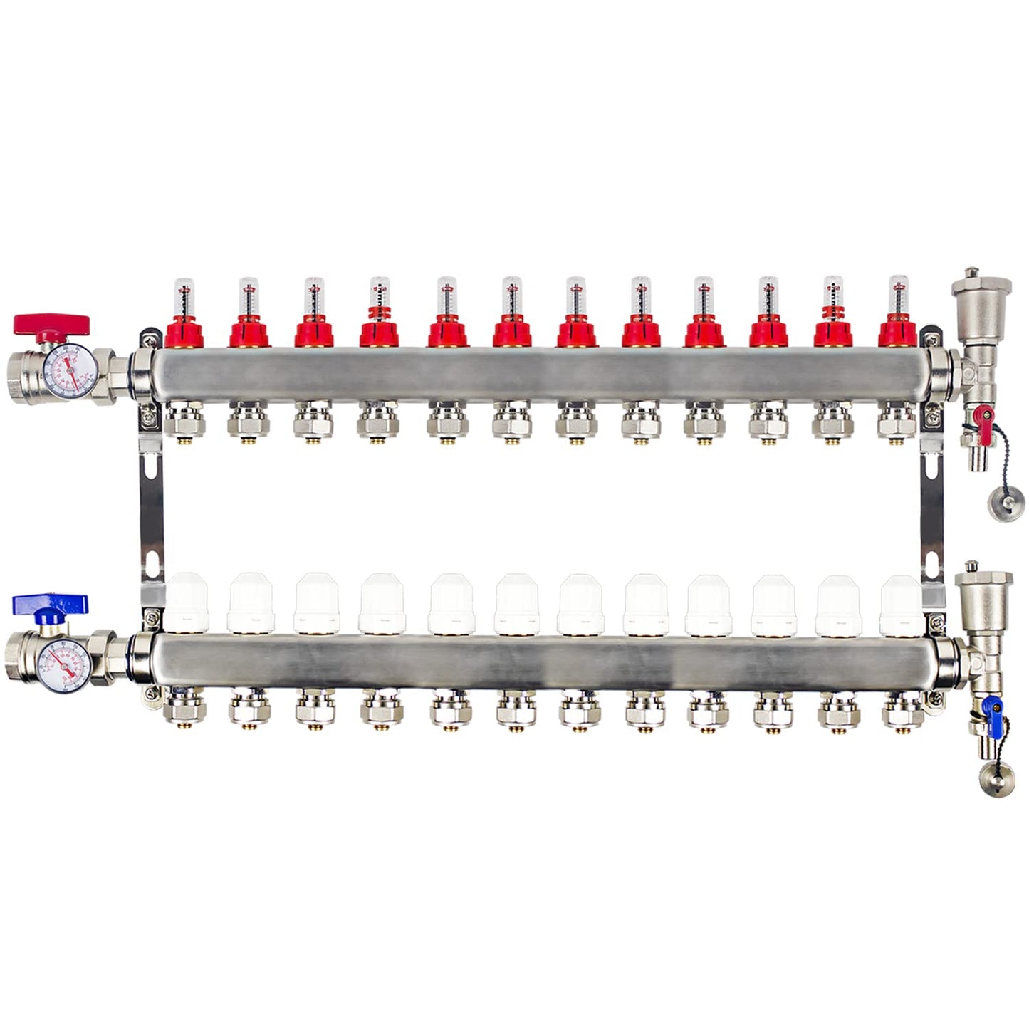 AB 12 Loop PEX/Radiant Manifold, 1/2 Inch Compatible Outlets, Up to 1.4 GPM Flow Valve for Hydronic Radiant Floor Heating (1/2" Connectors Included)