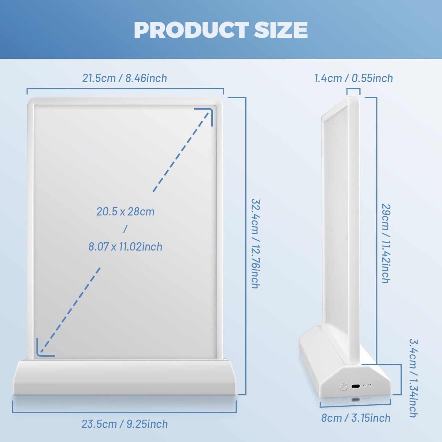 Greraes Acrylic Sign Holder 8.5 X 11 Paper Stand Stand Rechargeable LED Light Glass Clear Flyer Display Holder Business & Store Sign Holders