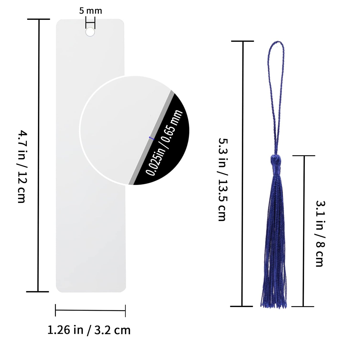 120 Pcs Sublimation Bookmark Blank Heat Transfer Aluminum Metal Bookmarks Bulk DIY Bookmarks with Hole and Colorful Tassels for Crafts,Personalized Tassels Blank Bookmarks