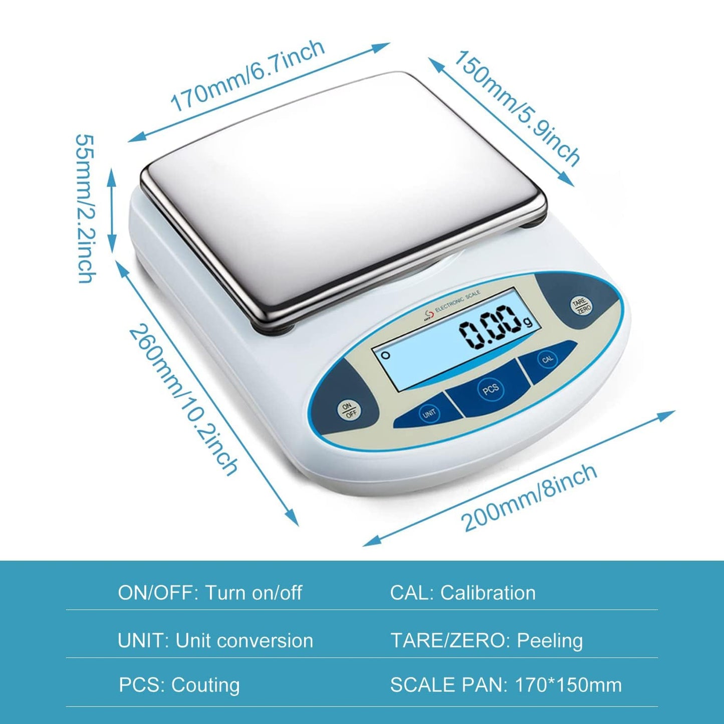 Lab Scale 5000g x 0.01g Accuracy High Precision Electronic Analytical Balance Laboratory Precision Scale Digital Kitchen Balance Scale Jewelry Scale Scientific Scale, 6.7'' Weighing Surface Dp