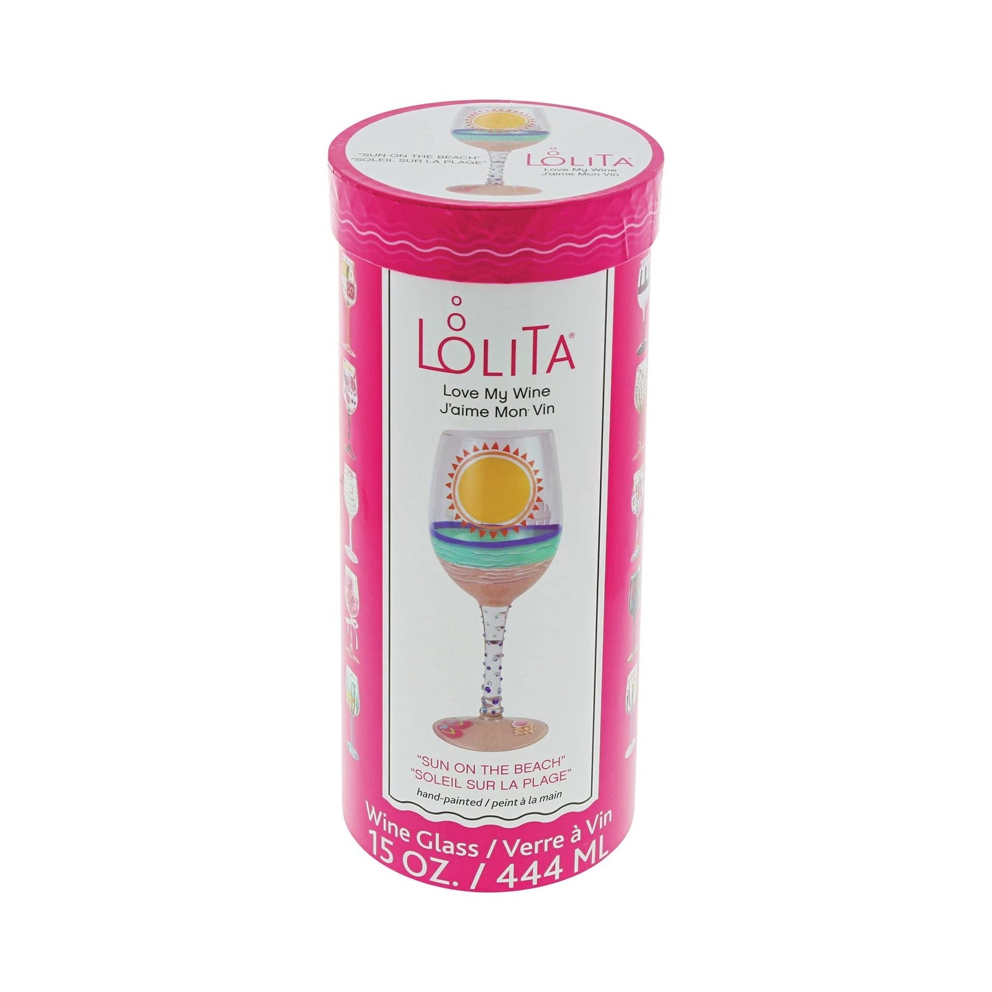 Enesco Designs by Lolita Sun on the Beach Artisan Hand-Painted Wine Glass, 15 Ounce, Multicolor