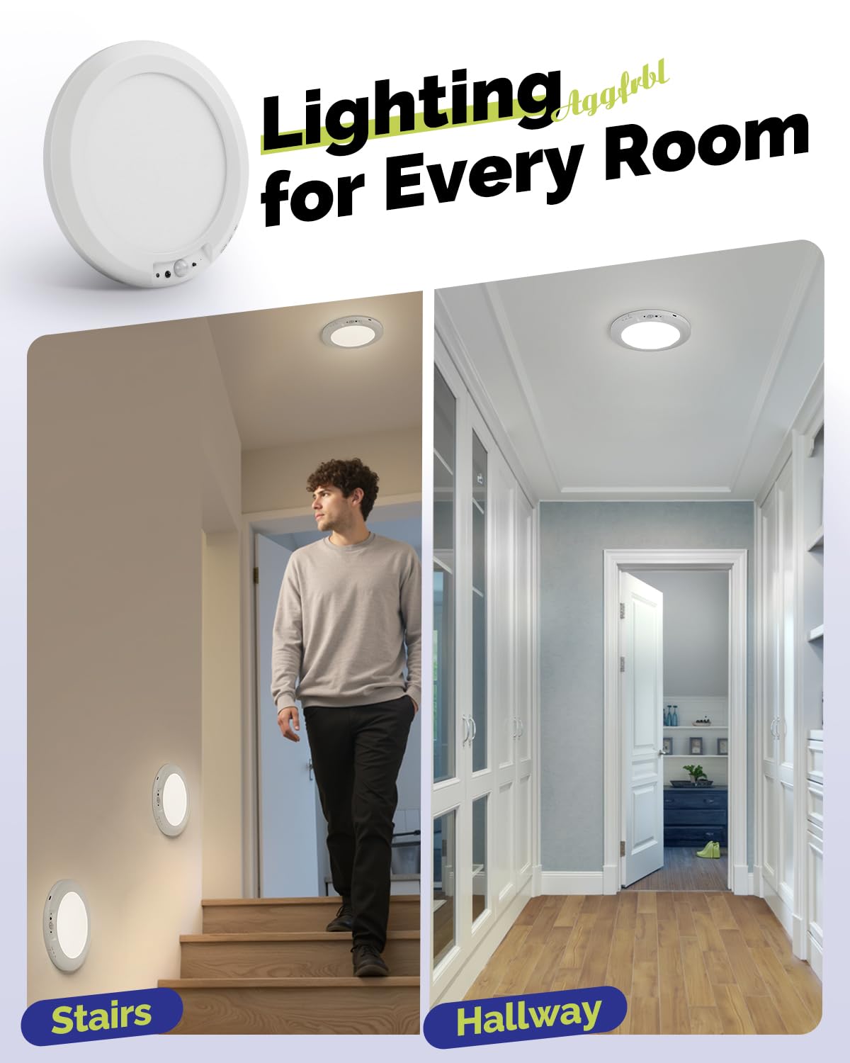 Aggforbl 2PCs 10,000mAh Rechargeable Ceiling Light with Remote, Wireless Waterproof Shower Lights 3000K/4000K/6000K, Battery Powered Light for Closet Battery Operated, Motion Sensor Lights No Wiring