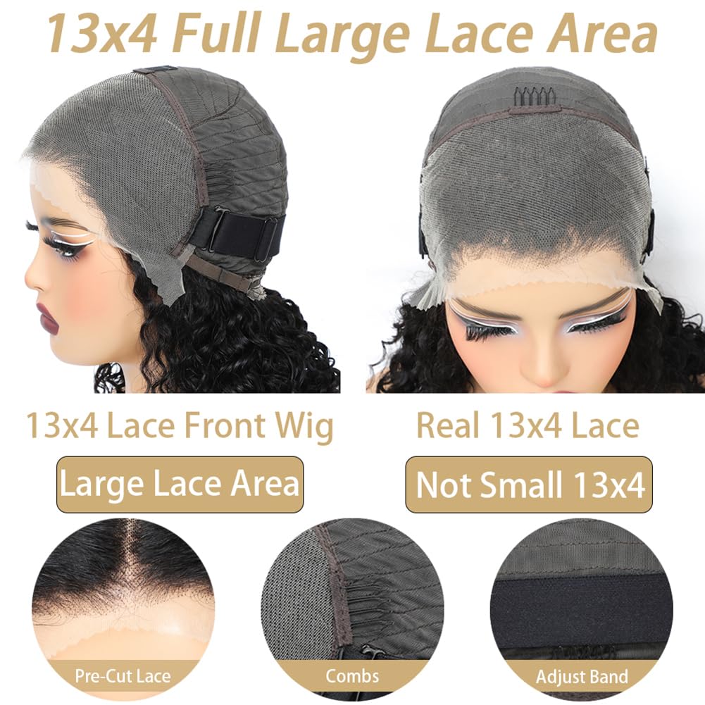 ACQUET 14 Inch Curly Bob Wig Human Hair 13x4 Lace Front Wigs Pre Cut Lace Curly Human Hair Wig For Women 180% Density Water Wave Glueless Wigs Human Hair Pre Plucked For Beginners