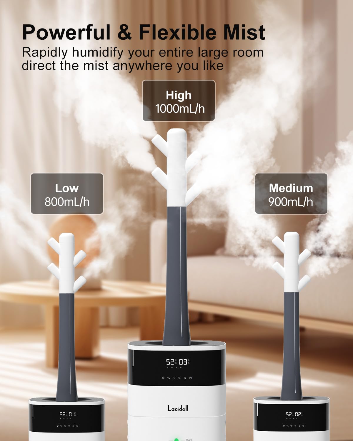 LACIDOLL Humidifier Large Room 5.3Gal/20L - Cool and Warm Mist Humidifiers for Home 2000 sq ft, Air Humidifiers for Bedroom with Diffuser&Extended Tube, Whole House Humidifiers for Nursery Baby Plants