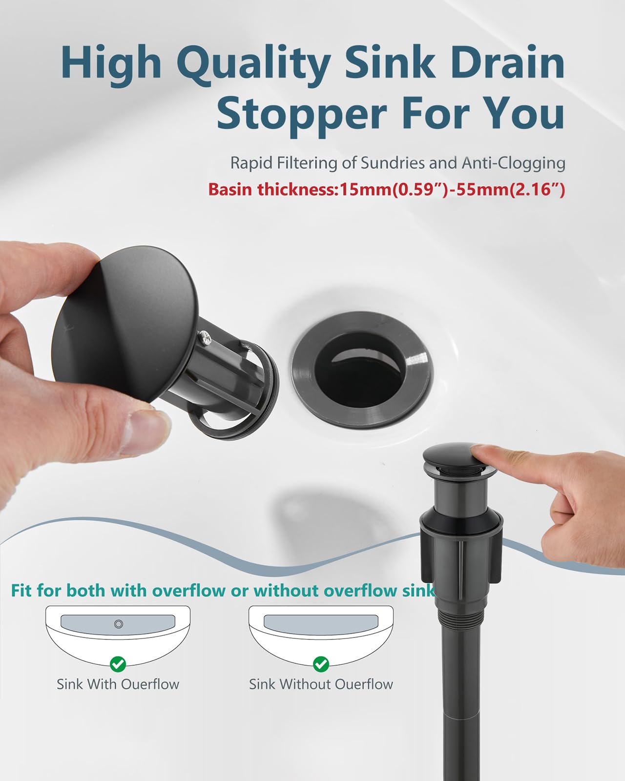 Aolemi Matte Black Vessel Sink Faucet Bathroom Faucet Tall Stainless Steel Bathroom Sink Faucet Single Handle One Hole Round Body with Pop up Drain Basin Bowl Vanity Lavatory Mixer Tap