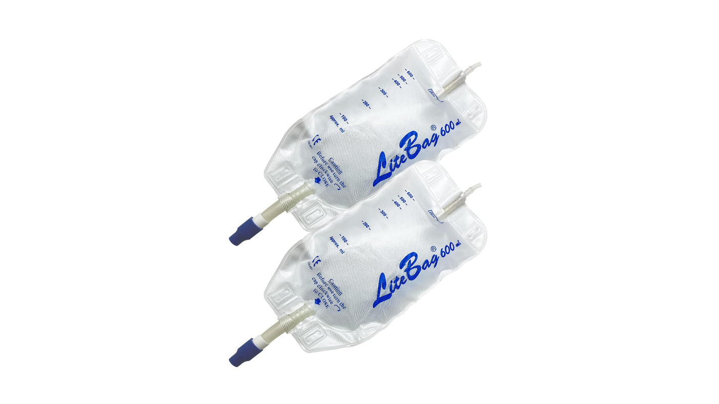 LiteBag Urine Drainage Bag, 600mL with Anti-Reflux Valve, 50cm Silicone Tube and Cloth Backing 1300/0061 (2)