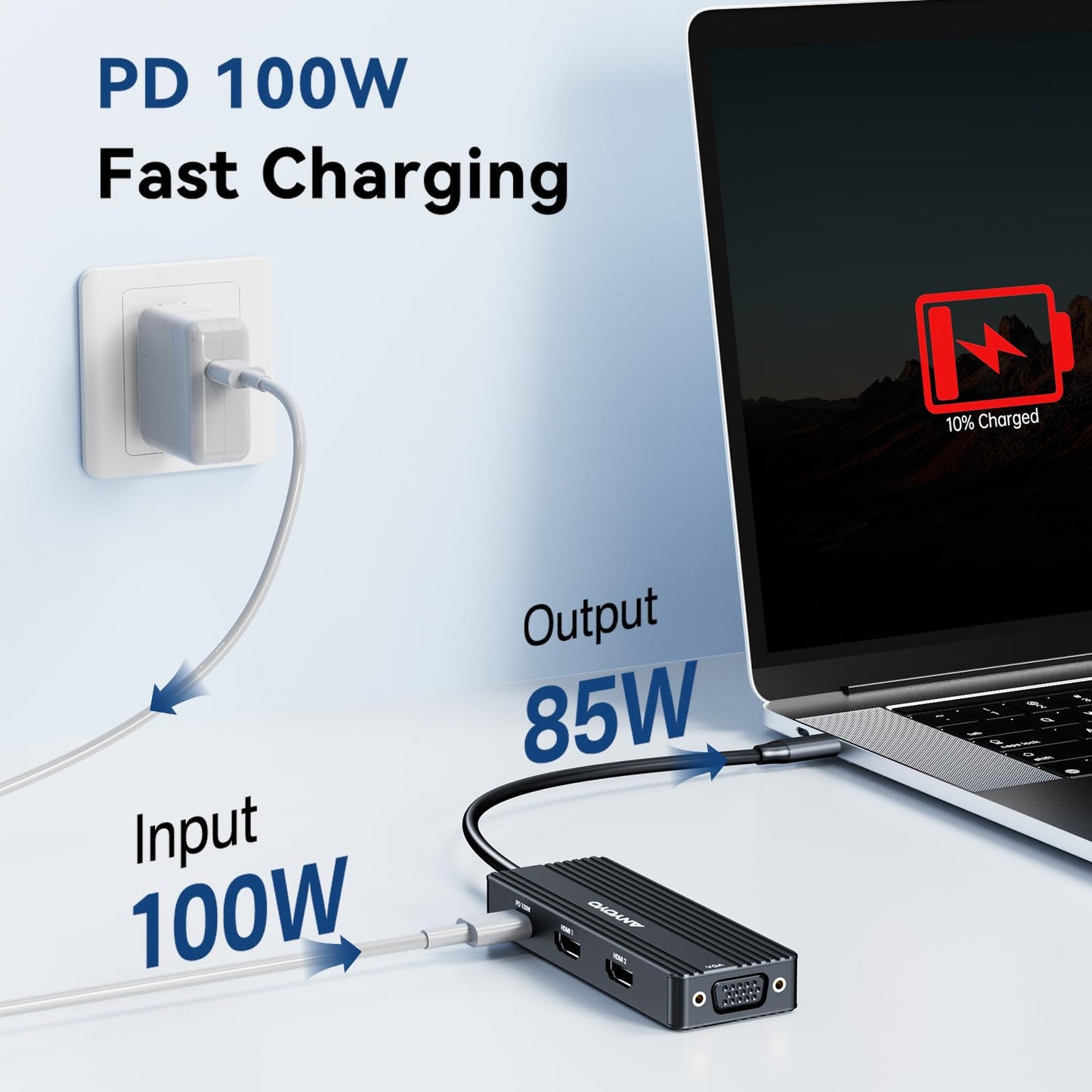 ANYOYO USB C Docking Station Dual Monitor, 8 in 1 Laptop Docking Station 3 Monitors with Dual HDMI 4K60HZ and VGA 1080P60HZ, 3 * 5Gbps USB-A/C,PD100W,HDMI Dock for Dell,Lenovo,HP(Black)