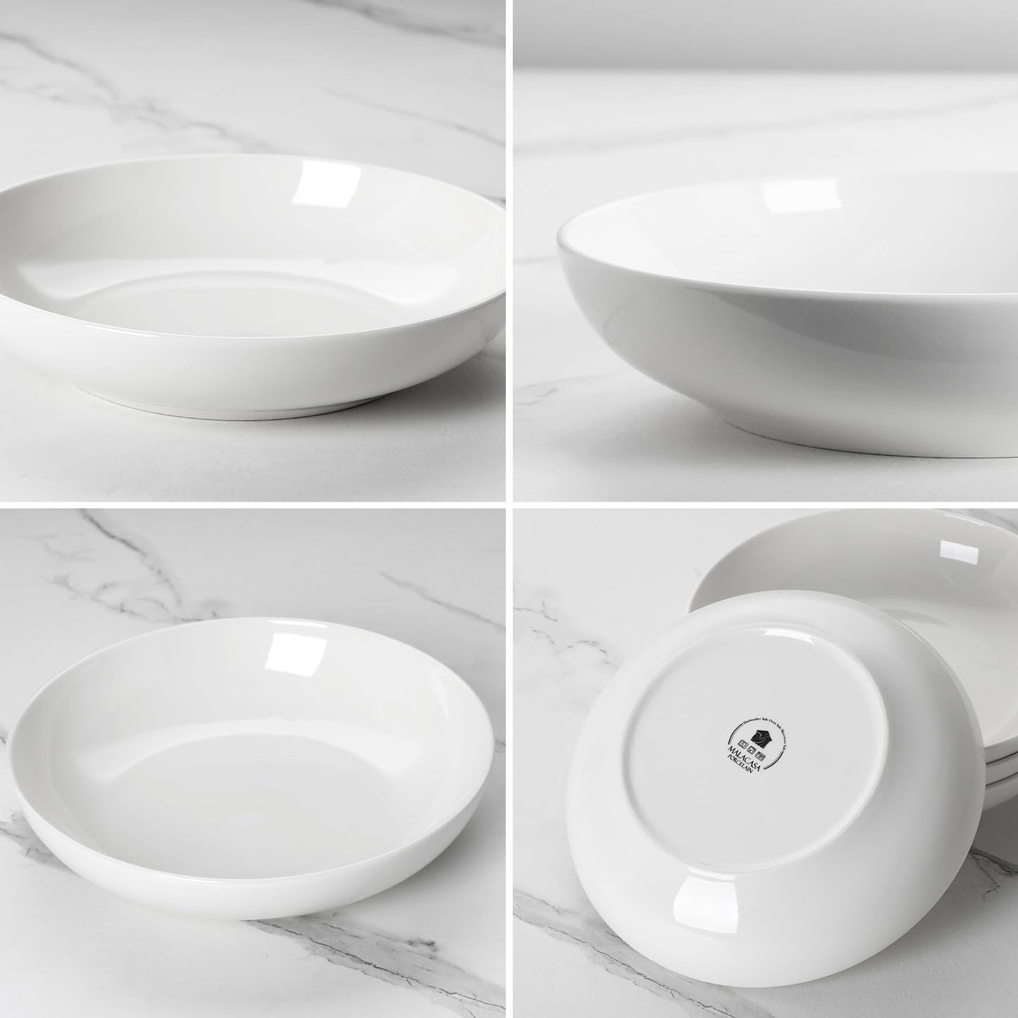 MALACASA 8.85" Large Pasta Bowls, 42 OZ White Salad Bowls Soup Bowls, Porcelain Serving Bowls Set of 6, Large Kitchen Bowl Plates Pasta Plates, Microwave & Dishwasher Safe, Series REGULAR
