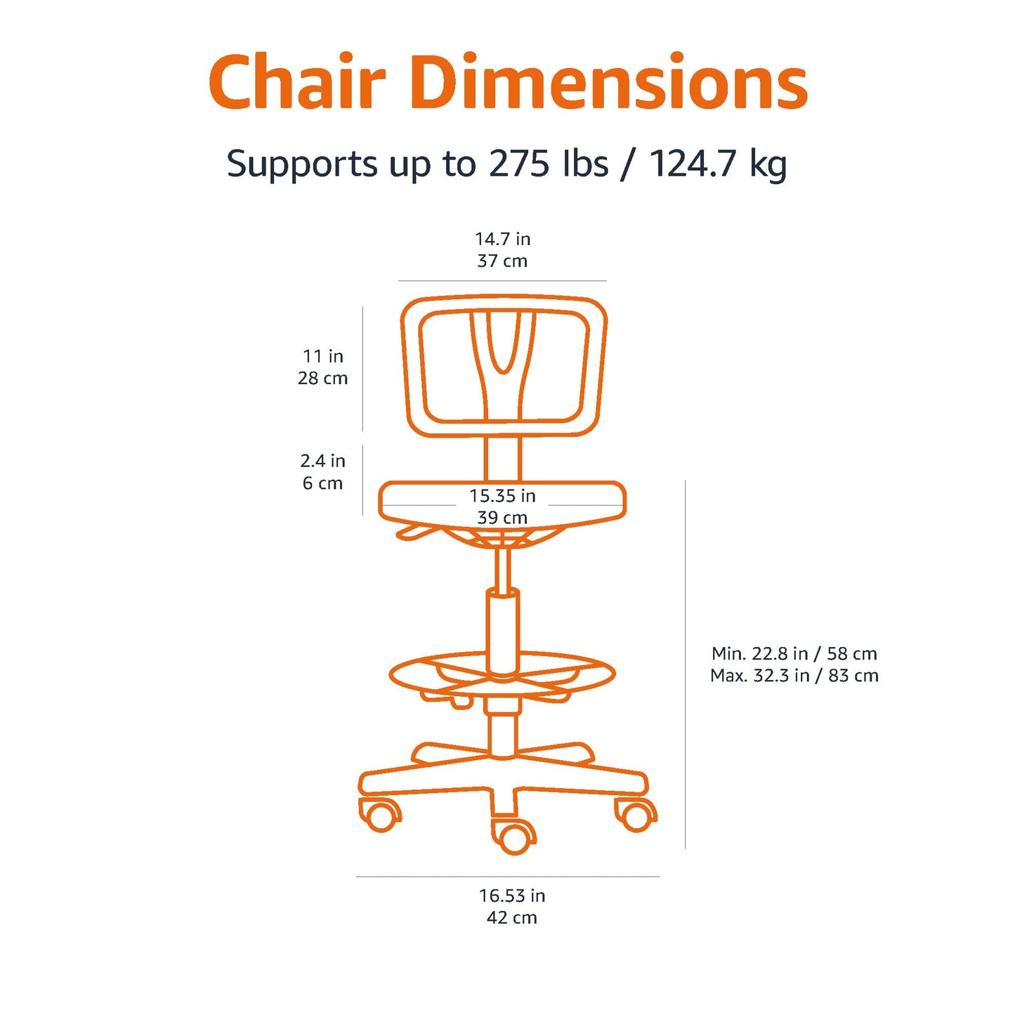 Amazon Basics Mid-Back Mesh Office Drafting Chair Stool with Adjustable Footrest, Black