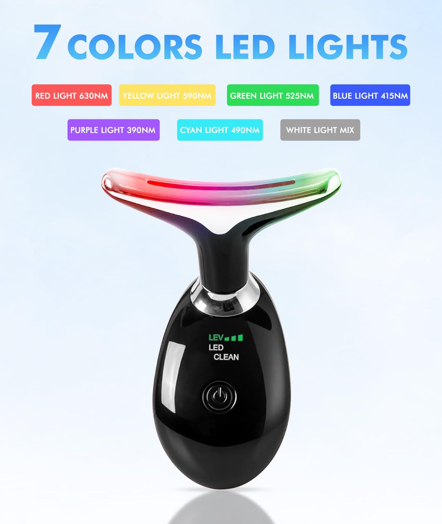 SDKWDH Red-Light-Therapy-for-Face-and-Neck, 7 Color Face Massager Tool for Wrinkles, Double Chin, Vibrating Facial Massager with Thermals for Skin Care, Glossy Black