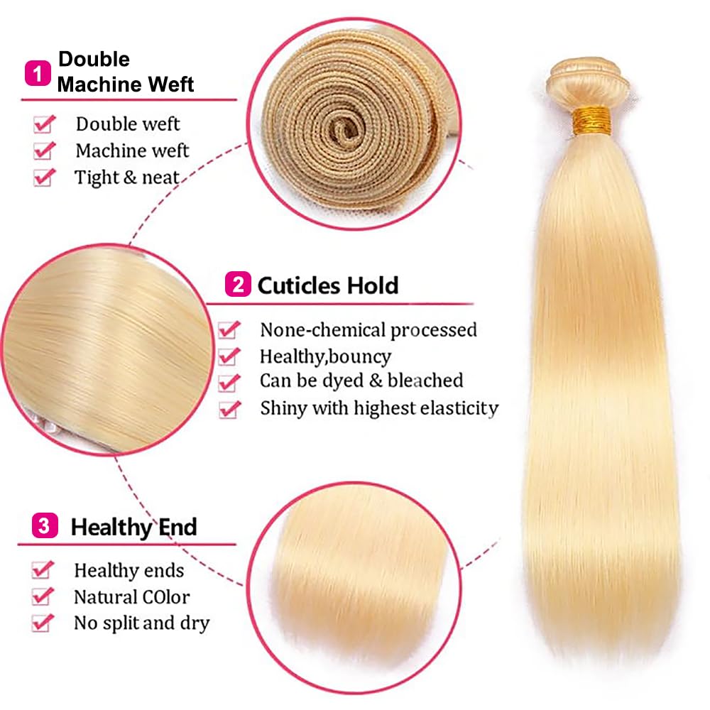 MSTOXIC 613 Bundles Blonde Bundles Human Hair 22 Inch 613 Straight Human Hair 1 Bundles 12A Grade Unprocessed Brazilian Virgin Human Hair Weave Extensions For Women (Single Bundles Human Hair)