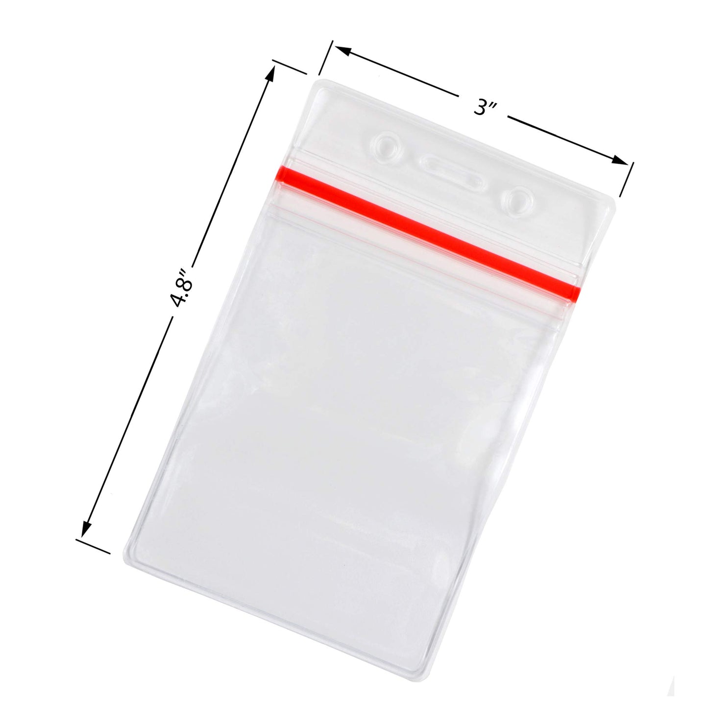 ID Badge Holder with Sealable Red Stripe, Horizontal, Vertical, 50 Pack (Vertical)