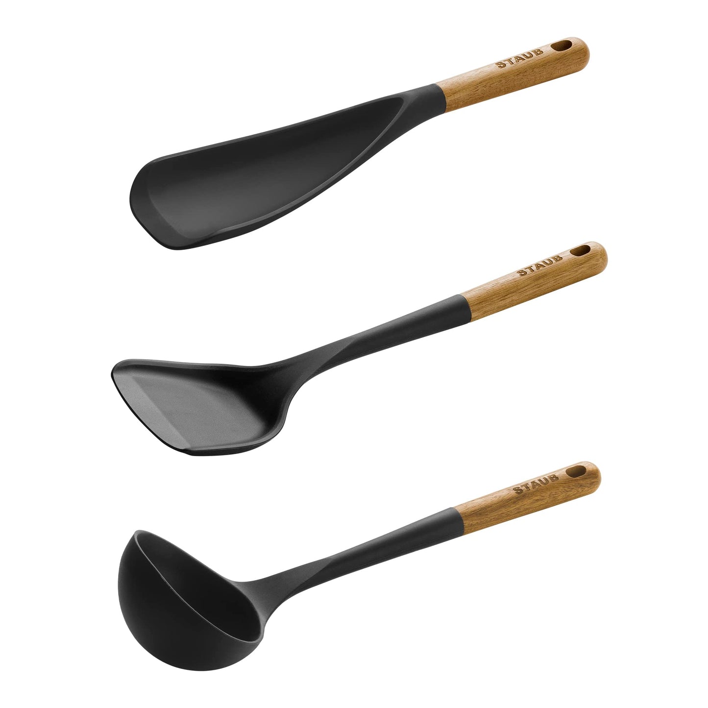 STAUB Silicone with Wood Handle 3-pc Cooking Utensil Set, Matte Black