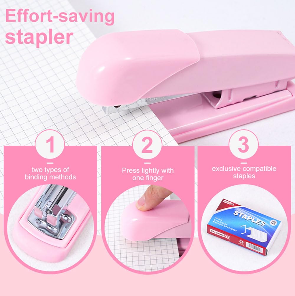 Gawsey Desk Organizers and Accessories with Desk Organizer 360° Rotating Pen Holder and Office Supplies, Cute Stationery Supplies Set (Pink)