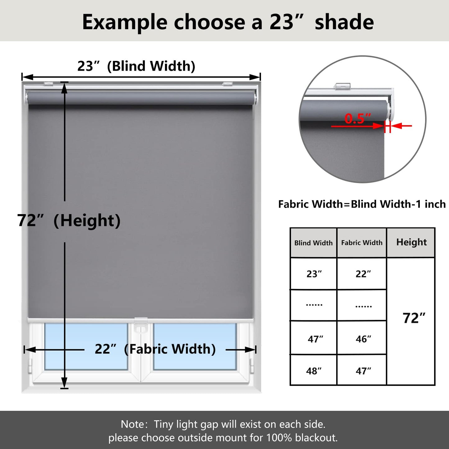 AOSKY Cordless Roller Shades Blackout Blinds for Windows Room Darkening Rolled Up Shades with Spring System, UV Protection Window Shades Door Blinds for Home and Office (40" W x 72" H, Grey)