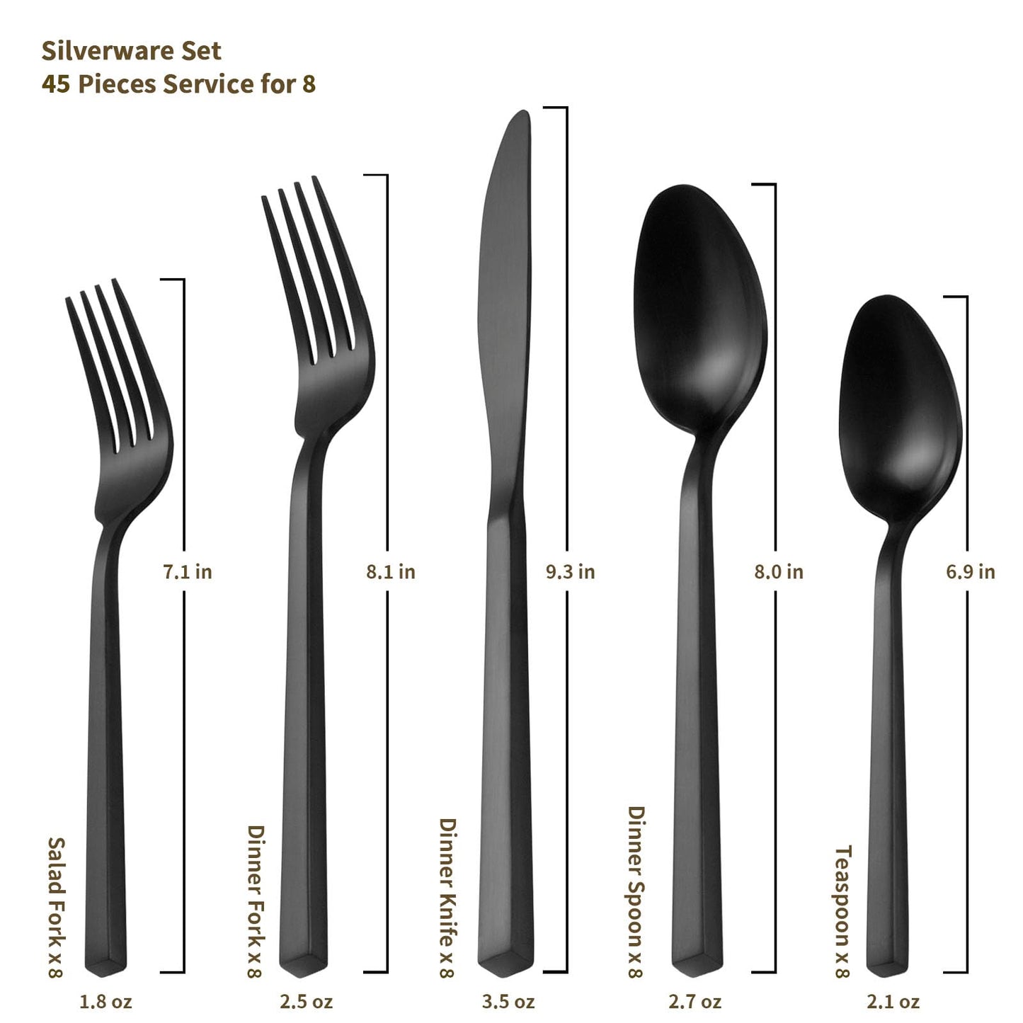 Alata Cube 45-Piece Forged Stainless Steel Flatware Set Cutlery Set with Utensil-Serving Set, Silverware Set Service for 8, Matte Satin Polished, Dishwasher Safe
