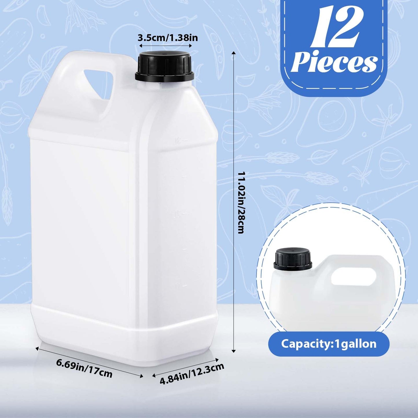 Ziliny 12 Pcs 1 Gallon Plastic Jug with Lids Square Empty Storage Containers HDPE Carboy Plastic Jar Containers for Water Beverage Oil Liquids (Translucent Color)