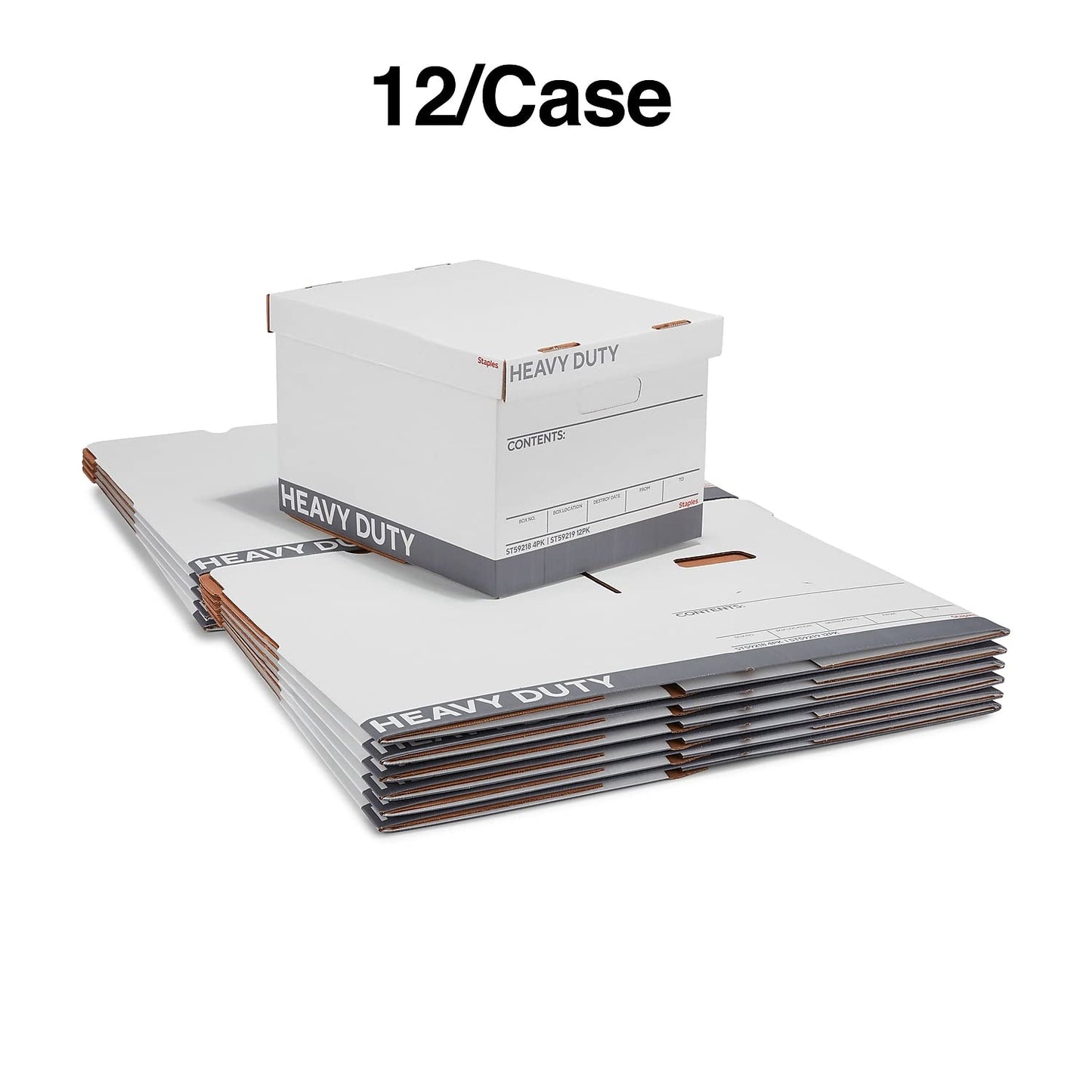 Staples Storage & Filing Box, Heavy-Duty with Handles & Removable Lid, Letter & Legal Size Documents, Stackable, 12-Pack, White/Gray