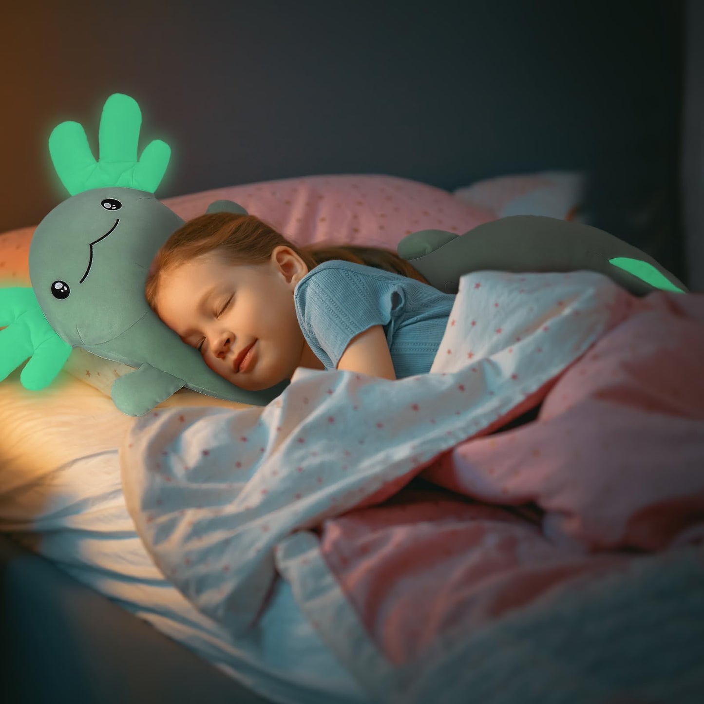 MaoGoLan Giant Axolotl Plush Stuffed Animal,Big Axolotl Plush Pillow Toy,Jumbo Stuffed Axolotl Body Pillow for Kids Adults,Axolotl Plush Glow in The Dark,Holiday Birthday Green
