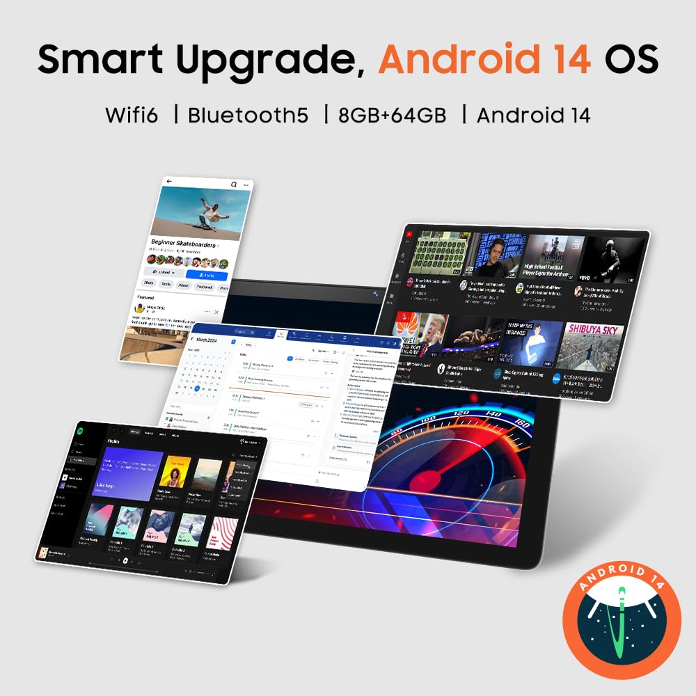 ApoloMedia 10" Tablet, 2025 Android 14 with Octa-core Processor, 8GB&64GB Storage(Expand to 512GB), Metal Casing Upgrade, Dual Camera, WiFi 6&Bth 5, 5000mAh Battery
