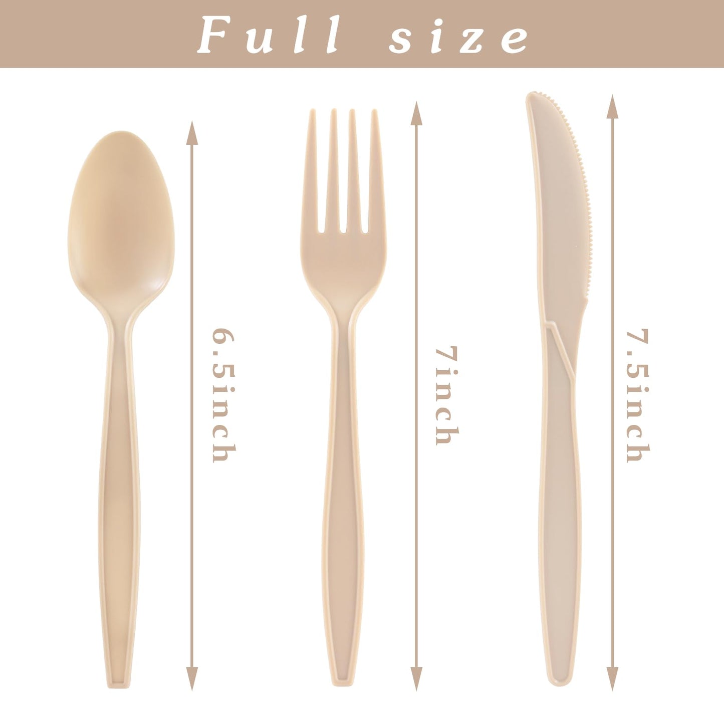 100% Compostable Silverware, Light Brown Plastic Silverware 100 Forks 100 Spoons 100 Knives, Compostable Utensils, No Plastic Utensil, Eco Friendly Disposable Cutlery for Party Office Wedding