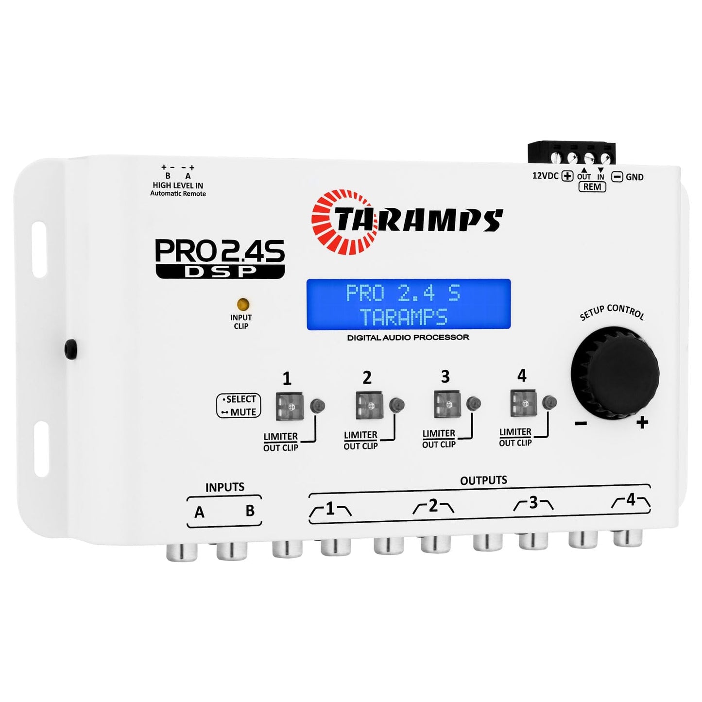 Taramps DSP Pro 2.4S White Crossover Full Digital Signal Car Audio Processor and Equalizer with Sequencer 15-Band Graphic Equalization 12 preset EQ, Remote Signal, Alignment, 2 Channel in and 4 Out