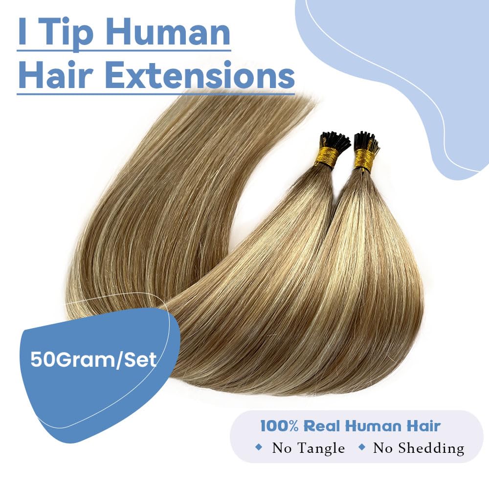 Silver I Tip Hair Extensions Human Hair 18 Inch I tip Keratin Hair Extensions Pre Bonded I Tip Hair Extensions 50Strands 50G Silver Real Hair Cold Fusion Silver Micro Bead Hair Extensions for Women