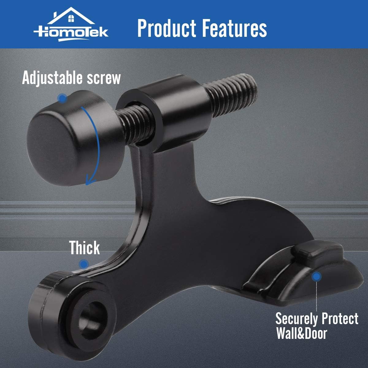 HOMOTEK 48 Pack Hinge Pin Black Door Stopper,Adjustable Deluxe Heavy Duty Door Stopper 2-1/2"x1-3/4,with Black Rubber Bumper Tips