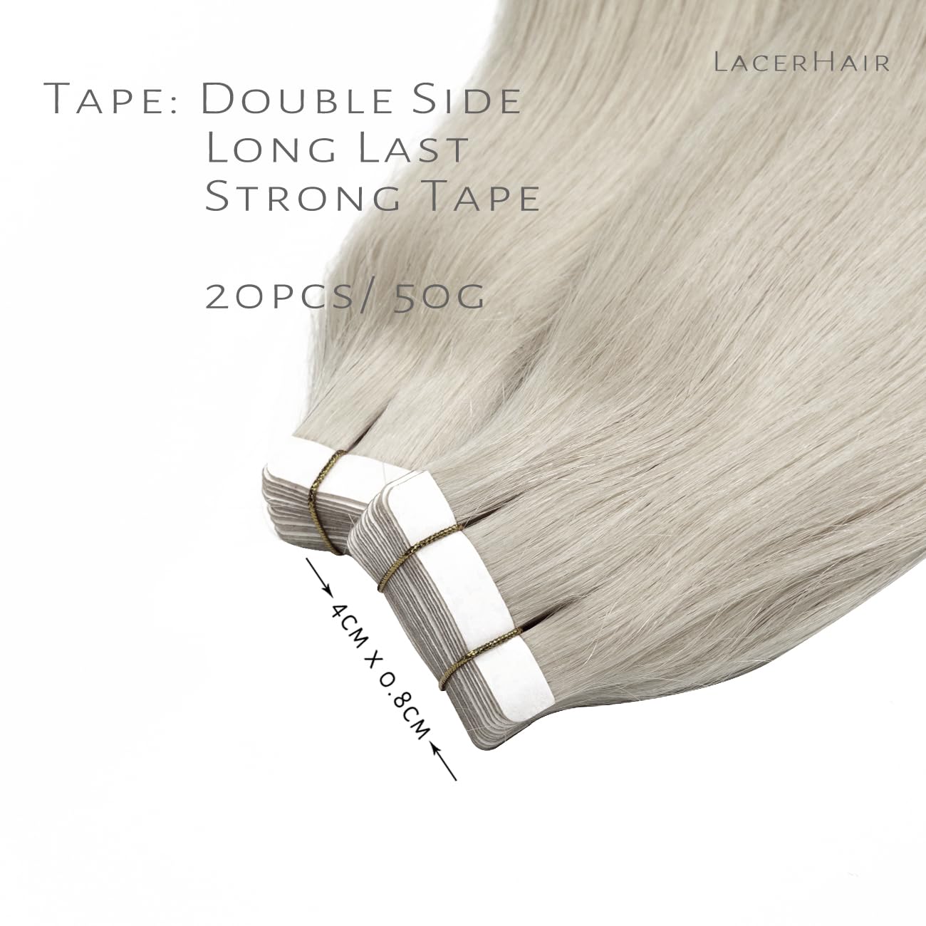 Lacer Tape in Hair Extensions Silky Straight Silver Grey Adhesive Tape in Hair Extensions 100 Percent Remy Human Hair Soft Glue in Brazilian Hair Extensions 20 Pcs 50 Grams 22 Inch