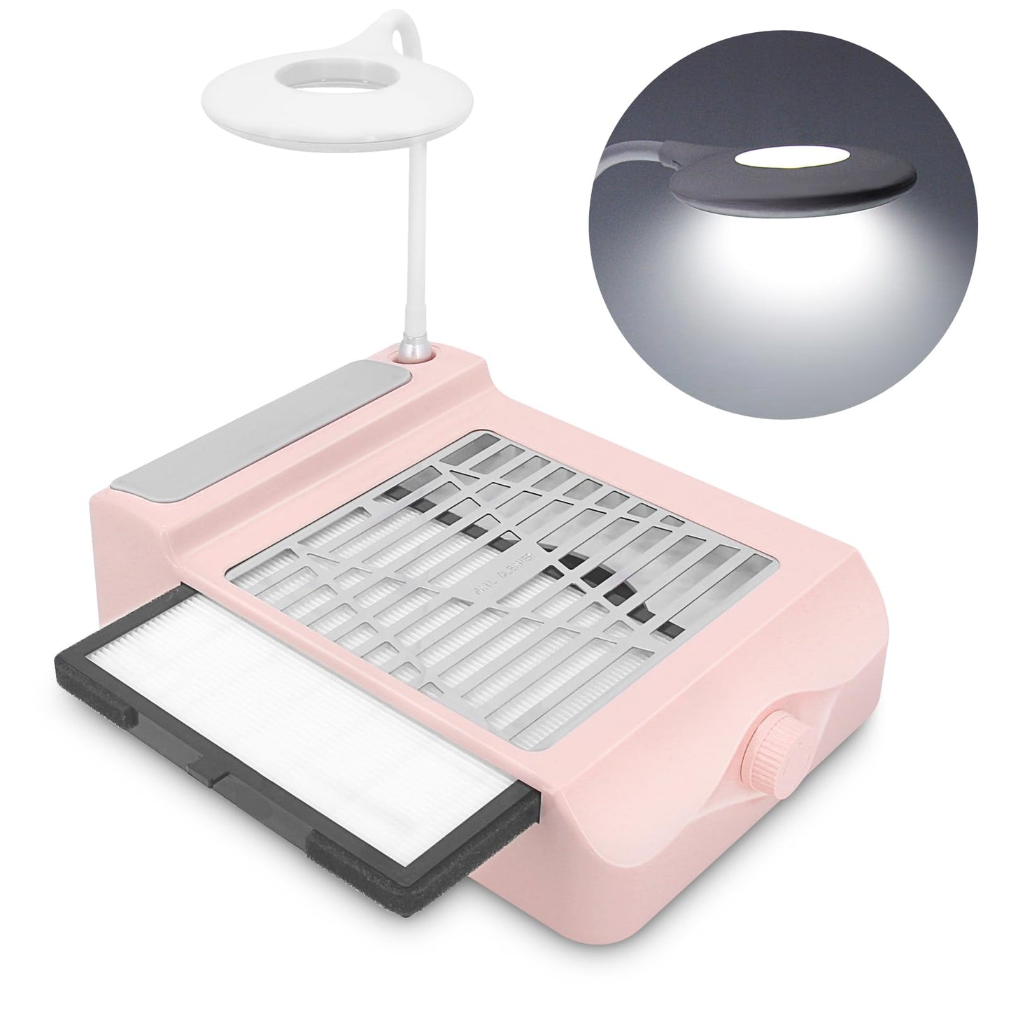AONOLOVO Nail Dust Collector, Adjustable Suction, Professional Nail Fan Dust Collector with Light Manicure Dust Collector Nail Tech Vacuum Cleaner Machine for Acrylic Nails Removal, Pink