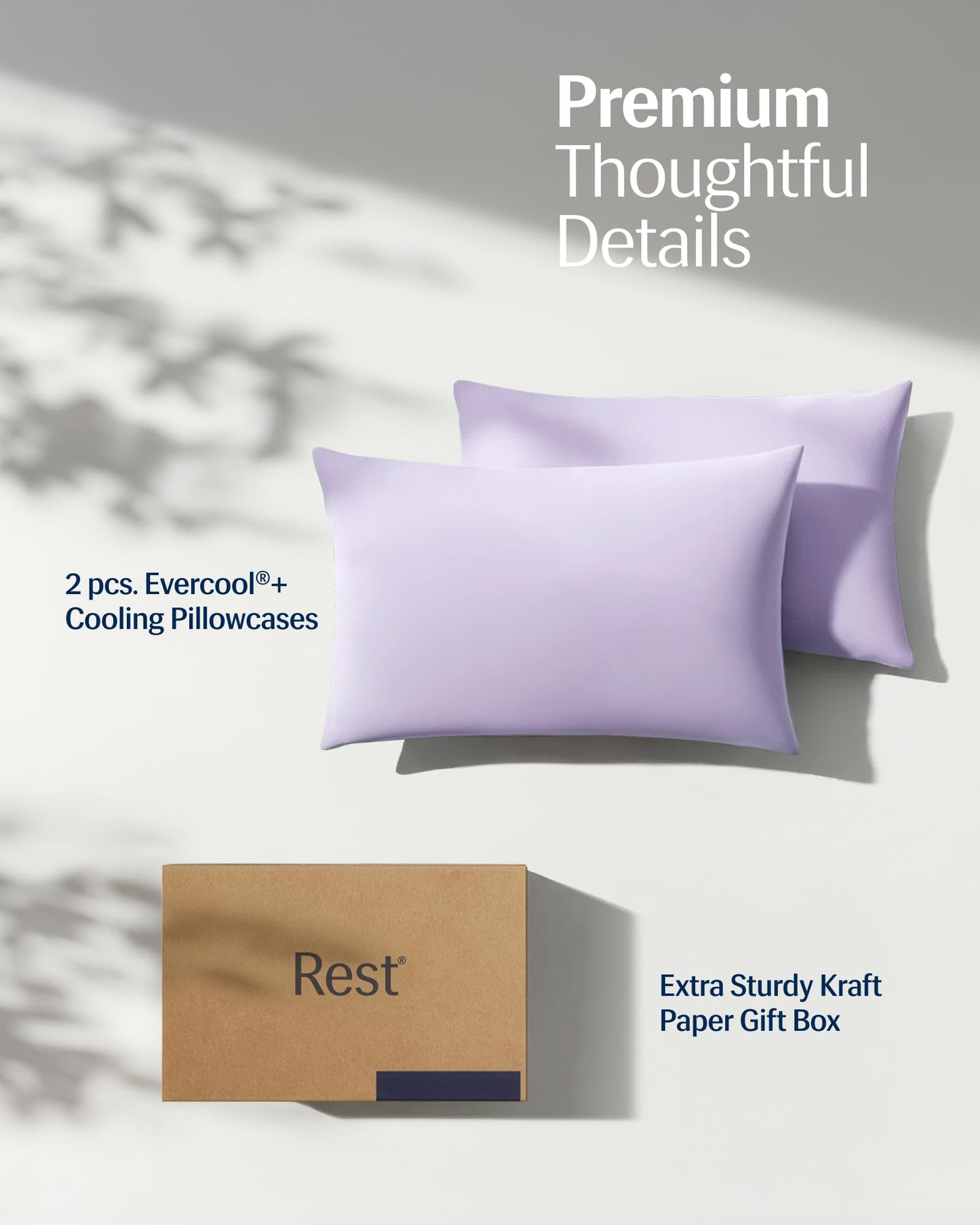 REST Evercool+Cooling Pillowcases Standard Size 2PCS for Hot Sleepers & Night Sweats, Silver-Infused Fabric for Hygienic Sleep, Sensitive Skin, Silky Smooth for Curly Hair, (19x35 inches)