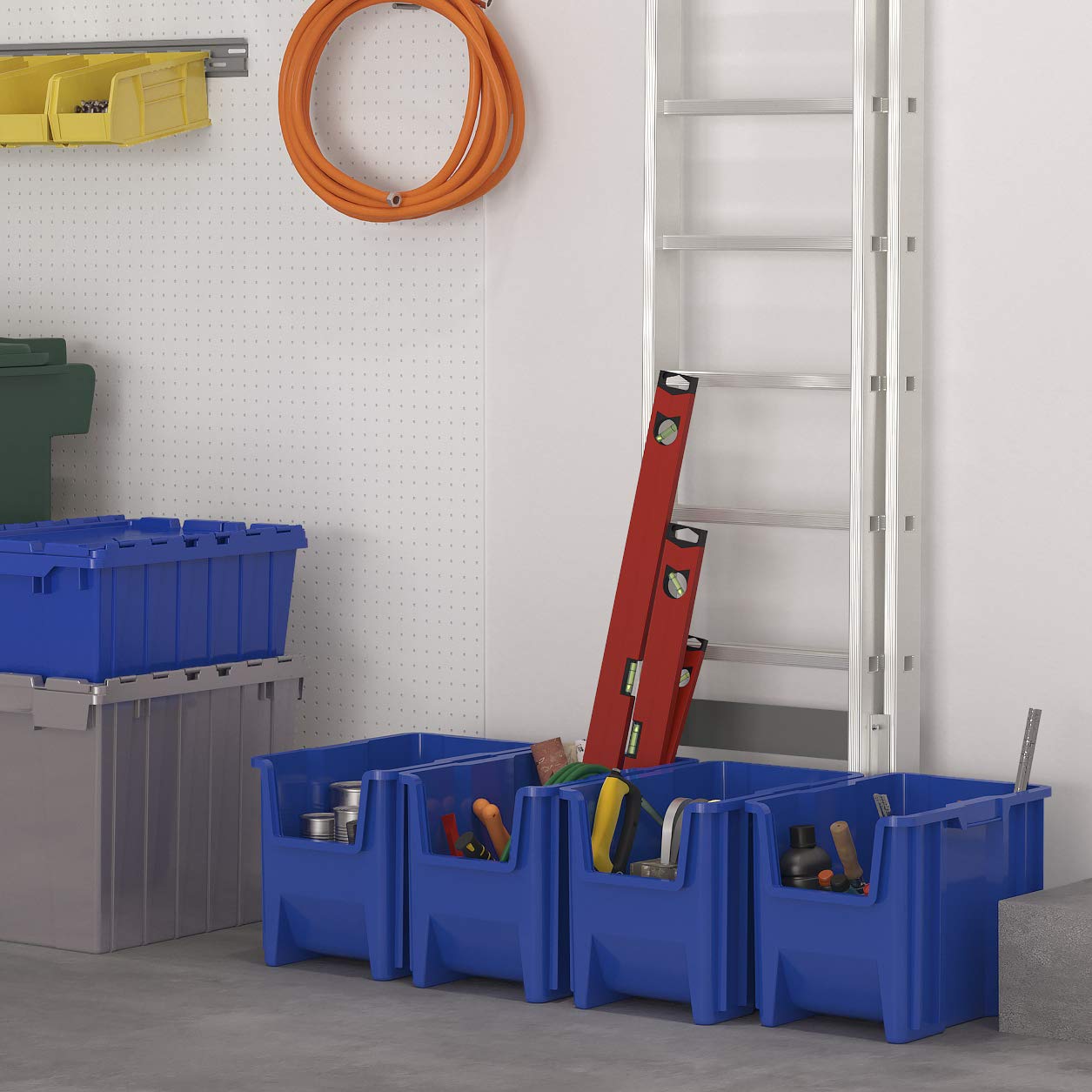 Akro-Mils 13014 Stak-N-Store Heavy Duty Stackable Open Front Plastic Storage Container Bin, (17-1/2-Inch x 11-Inch x 12-1/2-Inch), Gray, (4-Pack)
