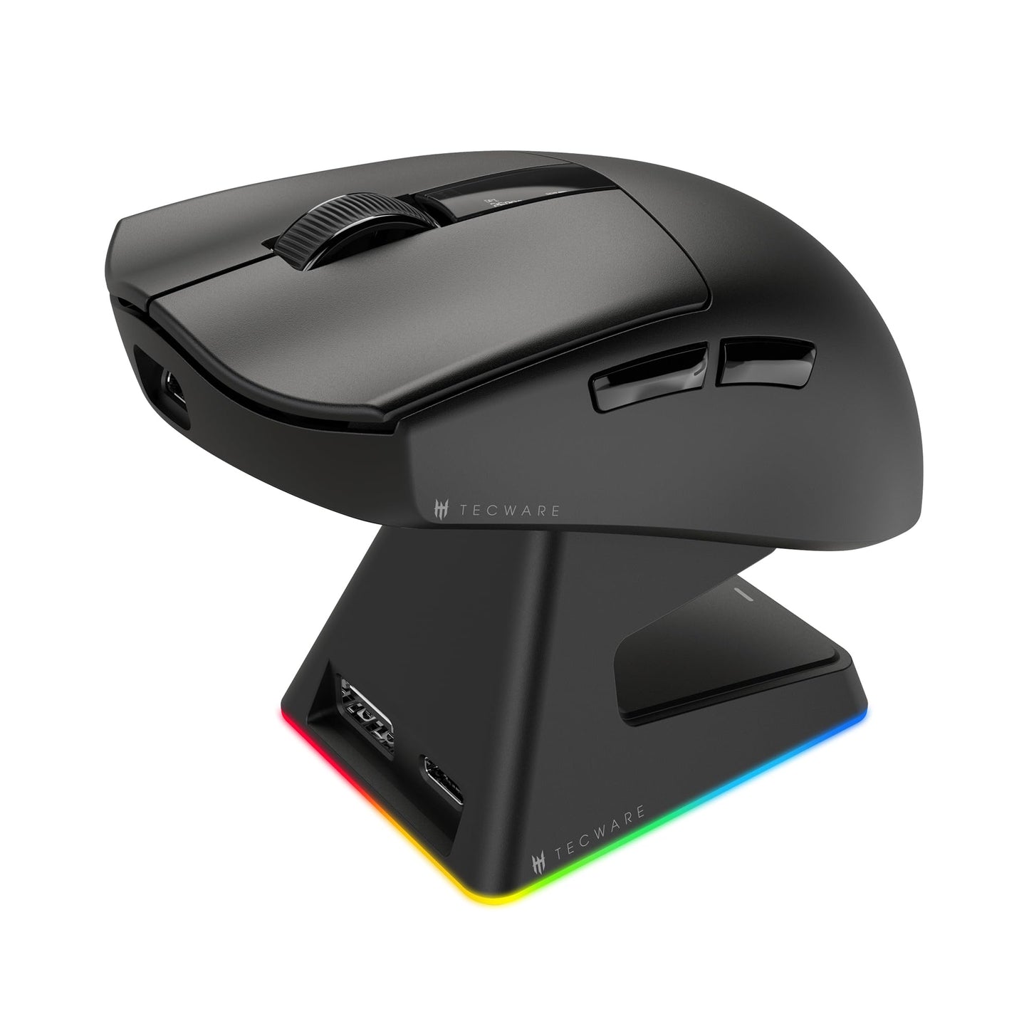TECWARE EX1 Lightweight Gaming Mouse, 26K DPI Wireless Mouse, OLED Screen Display, 59g Lightweight, RGB Charging Dock, Tri-Mode Connectivity, Comes with PTFE Feet and Grip Tape, Gaming Mouse (Black)