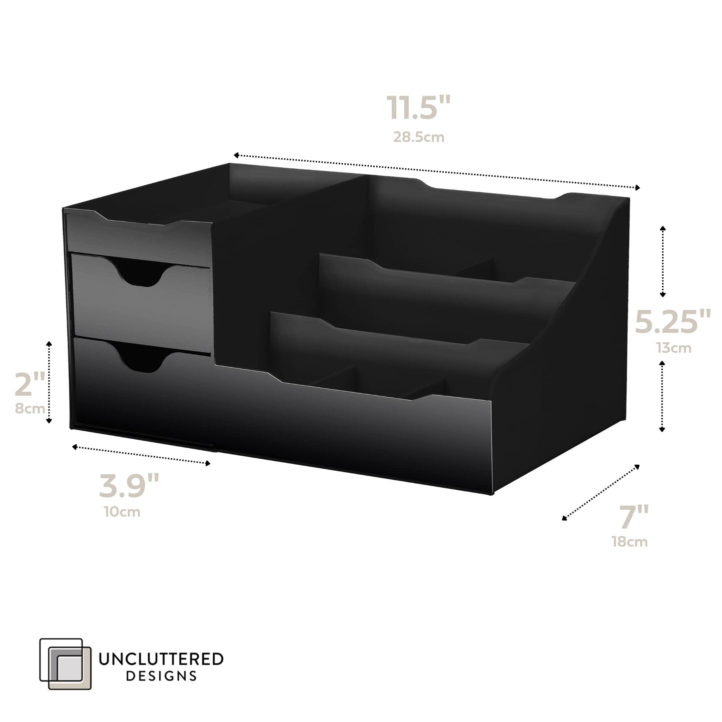 Uncluttered Designs Large Black Vanity Organizer - Countertop Mens Organizer With Drawers for Cologne, Deodorant, Beard, Shaving Lotion, Perfume & Skincare - Perfect for Bathroom & Bedroom Storage