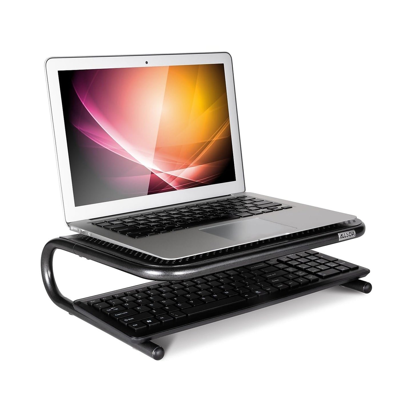 Allsop Metal Art Jr. Monitor Stand, 14-Inch wide platform holds 40 lbs with keyboard storage space - Pearl Black, 2 Pack
