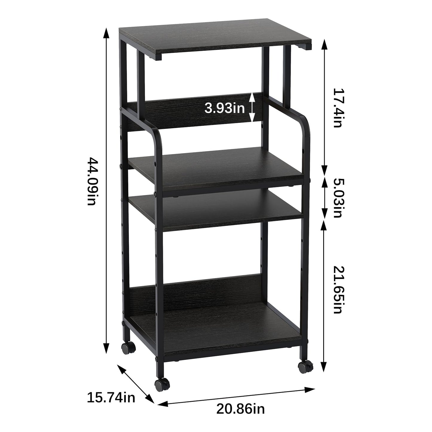 Arbuxzuy 4 Tier Stand with Storage Shelf, Tall Mobile Printer Table for Home Office, Adjustable Stands for Heat Press Scanner Fax (Black)