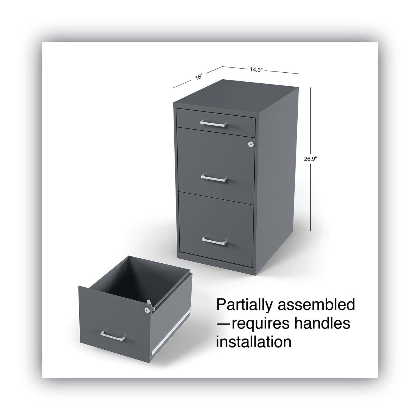 Alera Soho Vertical File Cabinet, 3 Drawers: Pencil/File/File, Letter, Charcoal, 14" X 18" X 26.9"