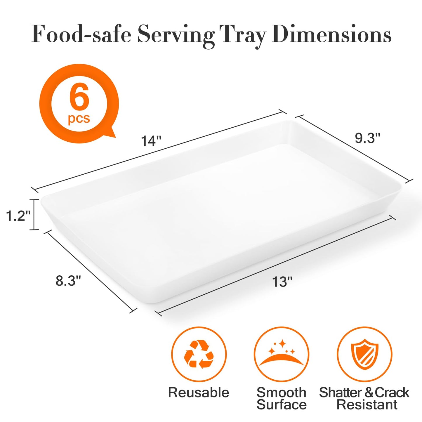 WOWBOX 6 pcs Serving Tray for Entertaining, Serving Platters for Fruit, Cookies, Dessert, Snacks, Reusable Plastic Trays for Serving Food and Pantry Organization in Kitchen & for Parties