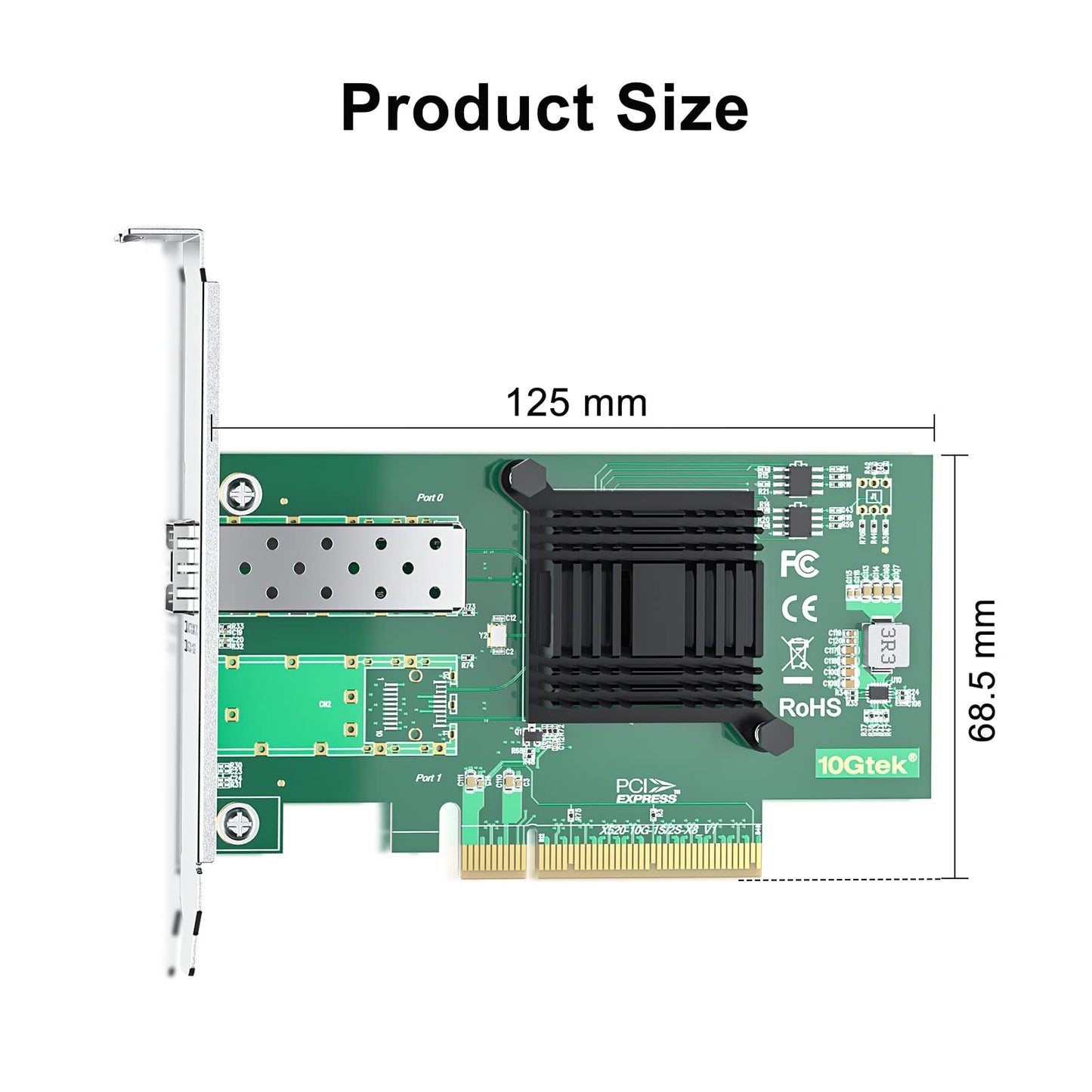 10Gtek 10Gb PCI-E NIC Network Card, Single SFP+ Port, with Intel 82599EN Controller, Ethernet LAN Adapter Support Windows Server/Linux/VMware, Compare to Intel X520-DA1(Intel E10G42BTDA)