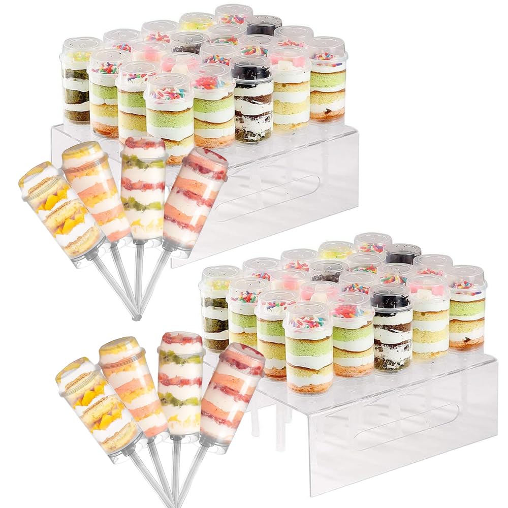 58 Pcs Push Cake Pop Containers Clear Plastic Acrylic Display Stand Set Includes 2 Pcs 20 Hole Cake Pop Holder and 56 Push Pop Containers Shooter Cups with Lids for Birthday Weddings
