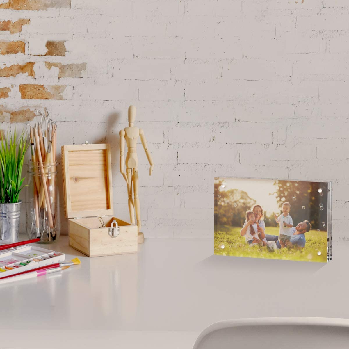 AITEE 4x6 Acrylic Picture Frames 6 Pack, 20% Thicker Block, Clear Picture Frames Freestanding Double Sided Magnetic Acrylic Lucite Frameless Transparent Square Frame Gift for Desktop Display