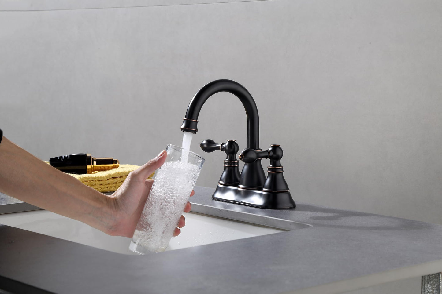 Derengge 2 Handle Oil Rubbed Bronze Bathroom Sink Faucet 3 Hole with Overflow Pop up Drain,360° Swivel Spout 4 Inch Centerset Lavatory Faucet,F-4501-NB