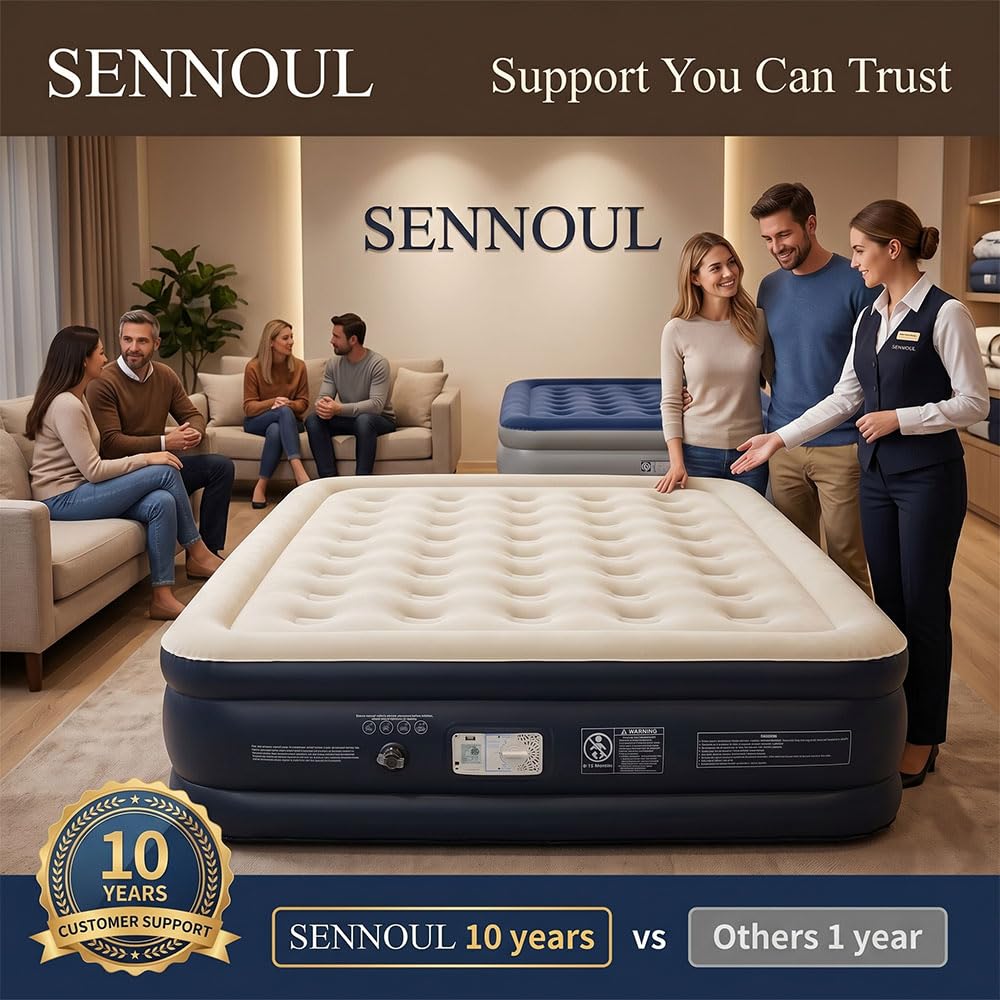 SENNOUL Twin Air Mattress with Built-in Pump,Fast & Easy Inflation/Deflation Inflatable Mattress, Foldable Blow Up Mattress with Storage Bag, Inflatable Bed for Home, Camping & Guests,16"/550lbs Max
