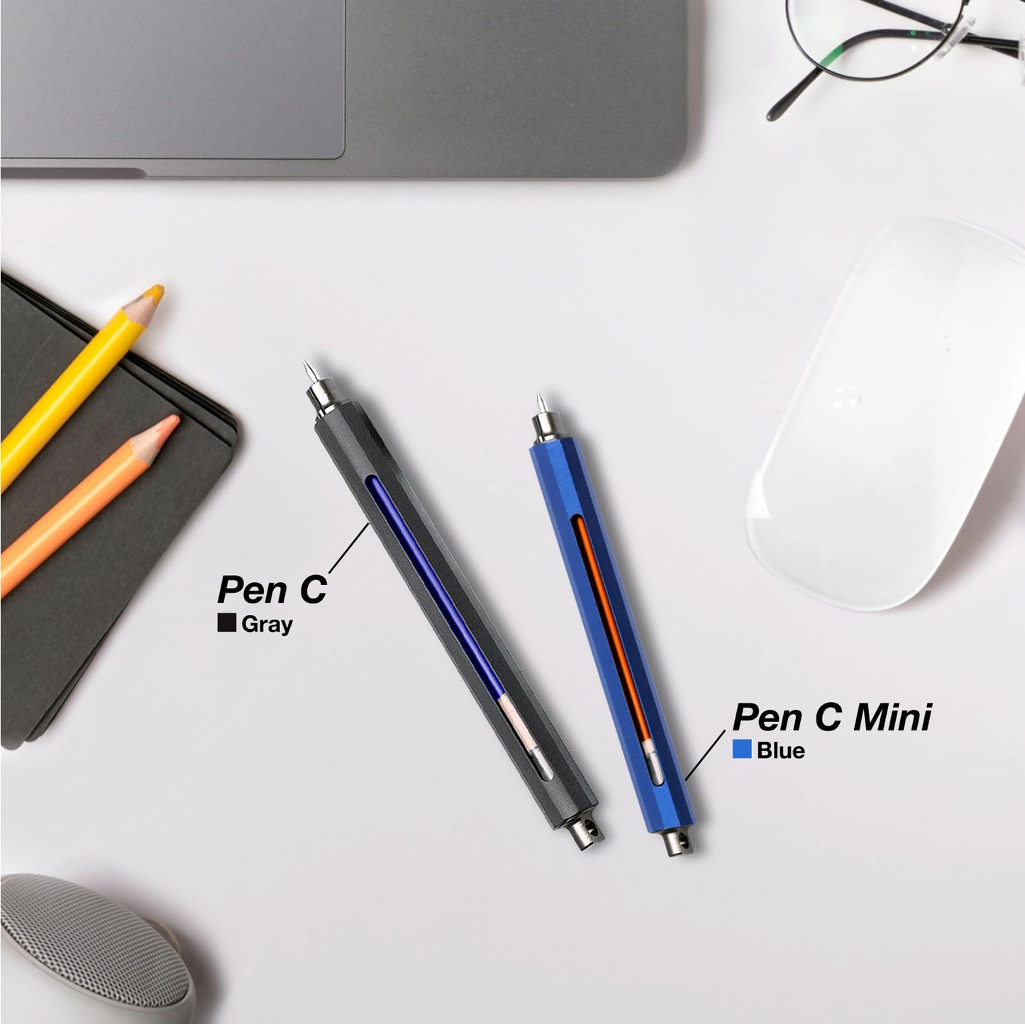 ANTOU Pen C Mini, Durable Aluminum Alloy EDC Pen, with 100+ Replacement Refills - Ballpoint, Rollerball, Gel. Auto-Adjusting Refillable Pen, Best Writing and Sketching Gift for Men and Women_Silver