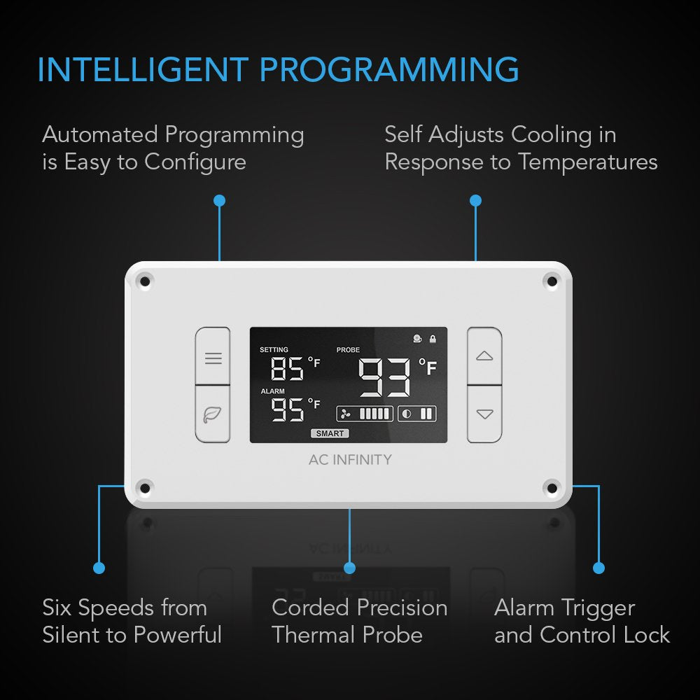 AC Infinity AIRPLATE T8 White, Quiet Cooling Dual-Fan System 6" with Thermostat Control, for Home Theater AV Cabinets