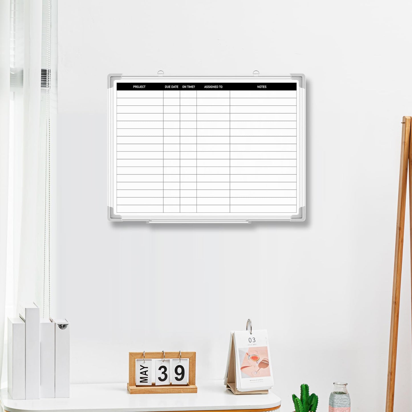 Lincia Aluminum Frame Dry Erase Board with Lines, Double Sided Wall-Mounted Whiteboard for Scheduling, to Do Lists & Weekly Planning, Reusable Calendar for Home & Work(Project Planning Board,24"x18")