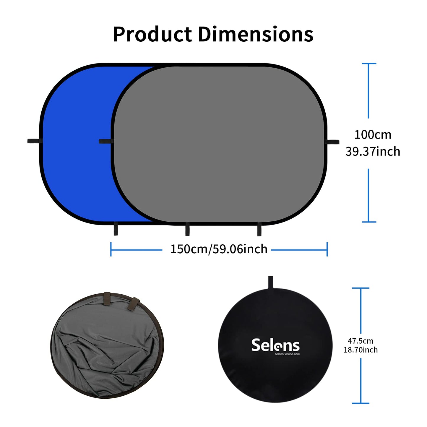 Selens Pop Up Backdrop Collapsible Background 2-in-1 Backdrop with Carry Bag, for Photo Studio Portrait Video Conference Vlog YouTube Live Streaming,Blue Grey, 39x59/1x1.5m