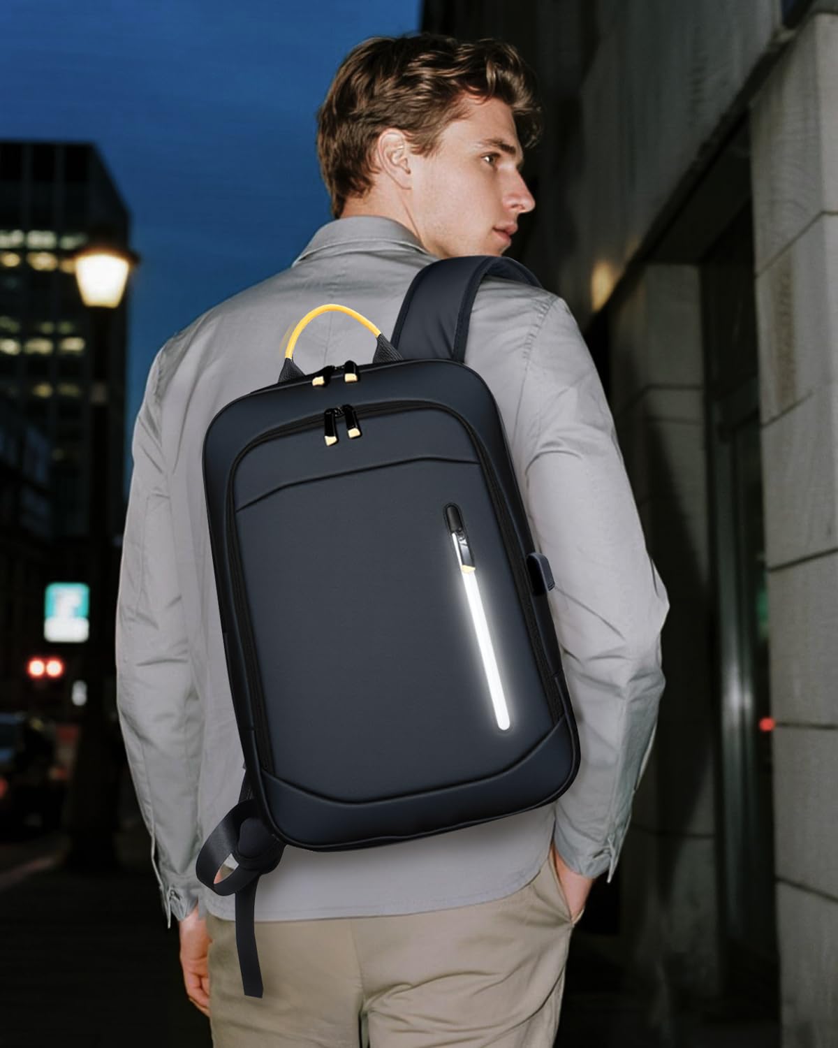 Lekespring Slim Laptop Backpack for Men, 15.6 Inch Expandable Business Travel Backpack with USB Charging Port, 1.54Lbs Lightweight Work Computer Bag, 600D Waterproof Durable Backpack, Black