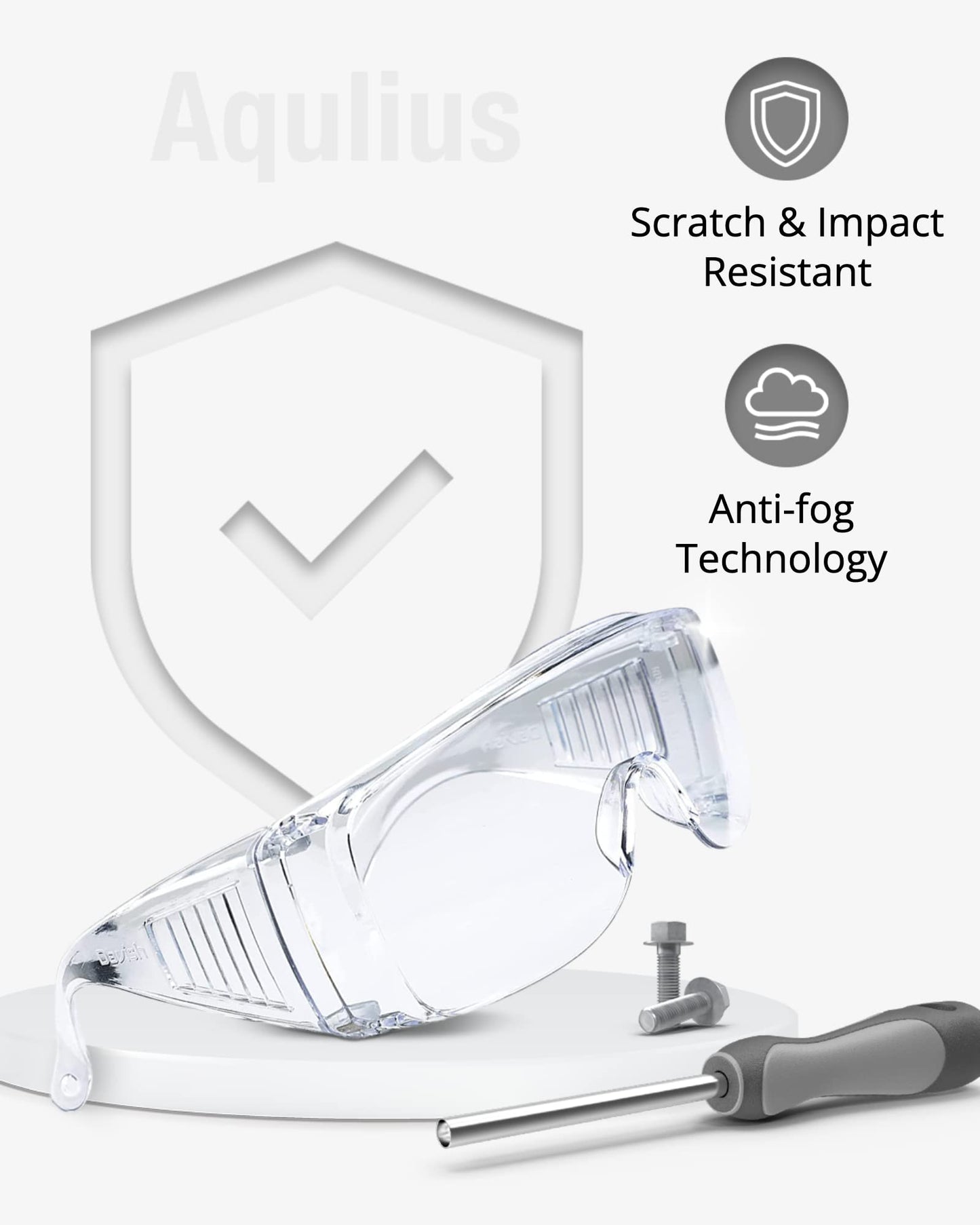 Aqulius 48 Pack Safety Glasses Over Eyeglasses (Anti-Fog & Scratch Resistant) Crystal Clear Eye Protection - OTG Safety Goggles - Protective Eyewear