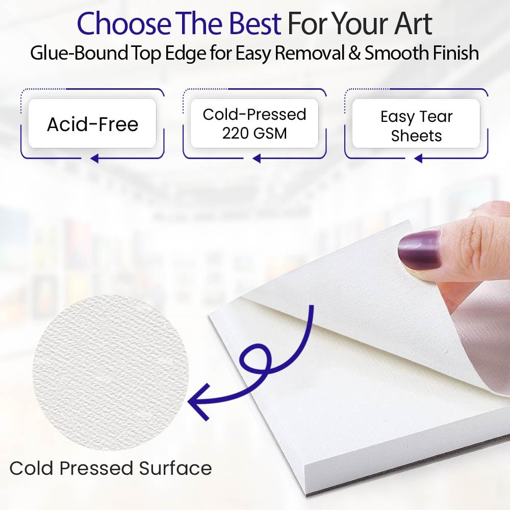 Ashby for Kids - Premium Quality Watercolor, Drawing, Finger Paint and Sketch Paper (220 GSM) - Each Pad Contains 50 Glue Bound Sheets for Easy Removal (2 Pads (100 Sheets) - Natural White)